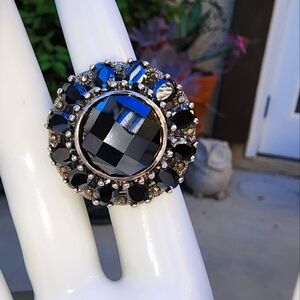 Large 925 Sterling Silver Black Onyx and Marcasite Ring Size 6